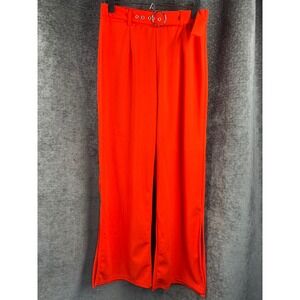 Love Women's Red Wide Leg Pants Large High Waist O-Ring Belt Statement